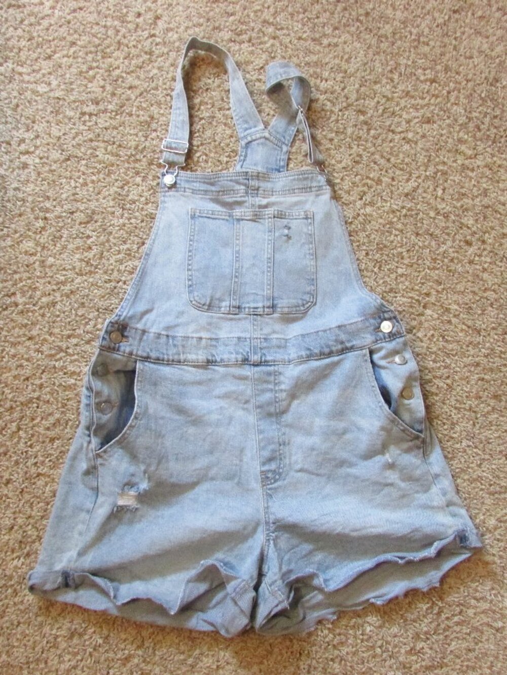 NO Boundaries Jr XL 15/17 Blue Denim Jean Bib Overall Shorts Worn Once